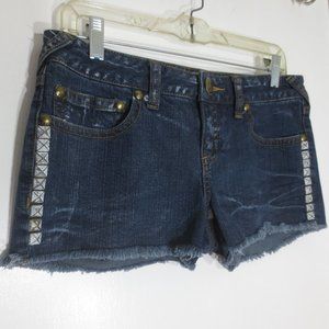Free People Shorts Dark Wash Denim Mid Rise Cut Off Fray Stretch Shortie Size 29